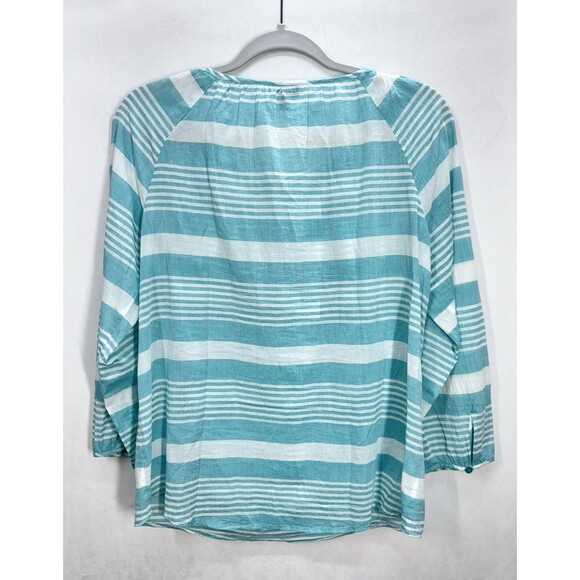 Talbots Peasant Beaded Top Womens MP Blue Stripe Long Sleeve Keyhole Lightweight - Picture 3 of 8